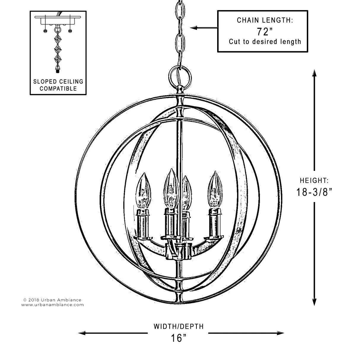 UHP2324 Luxe Industrial Chandelier, 18-3/8"H x 16"W, Olde Bronze Finish, Arezzo Collection