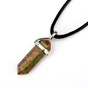 Unakite Pendulum Pendant Healing Point Size 40x8mm Silver Leather Cord