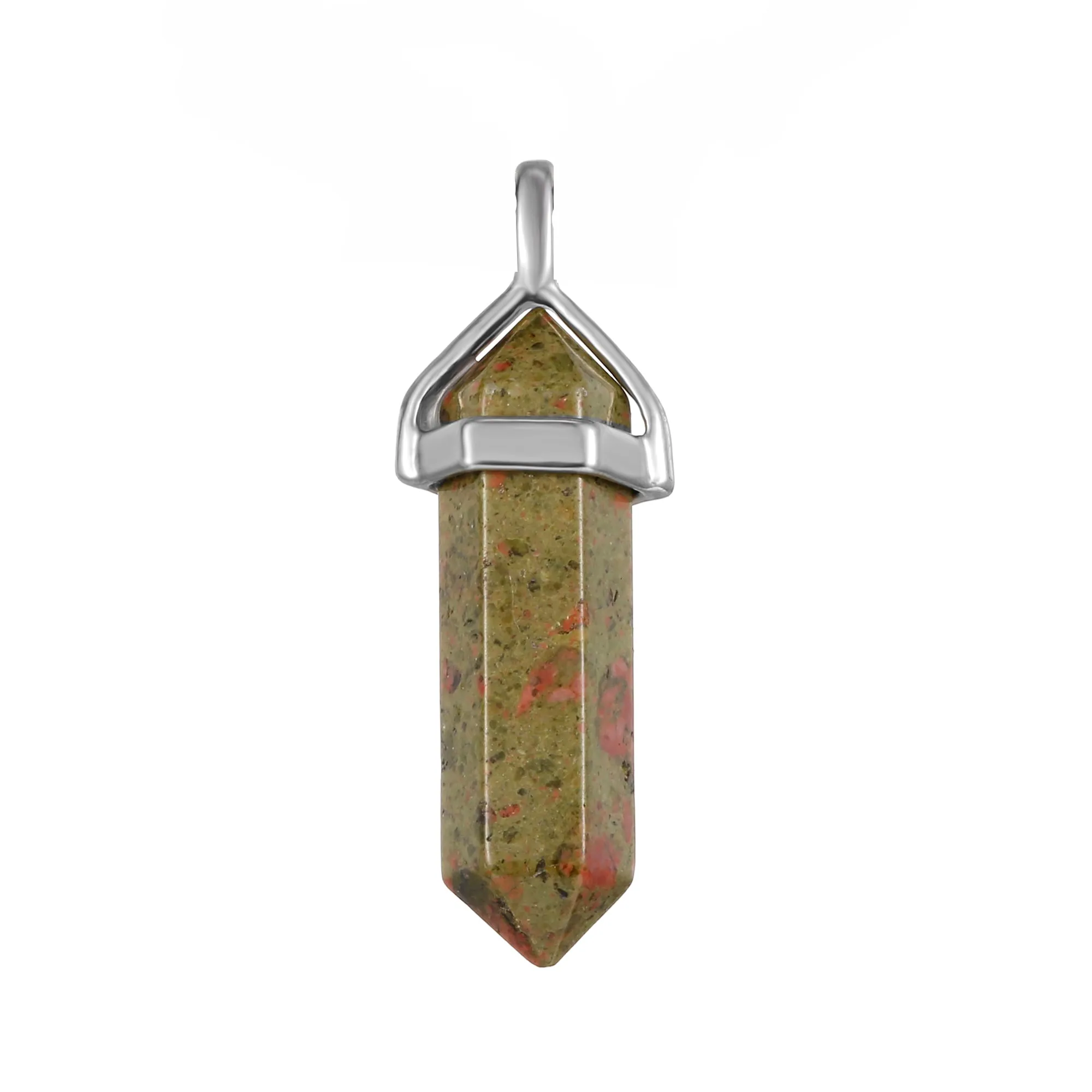 Unakite Pendulum Pendant Healing Point Size 40x8mm Silver Leather Cord