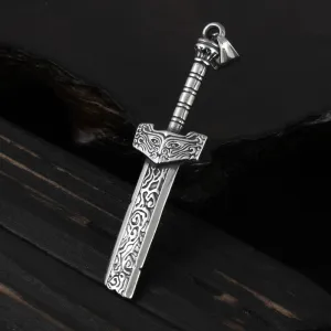 Unique Broken Sword Pendant, Detailed Necklace Design