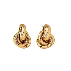 Unique Geometric Irregular Striped Large Ear Buckle Earrings for Women Creative Metal Gold Color Fan Shaped Earring Jewelry Gift