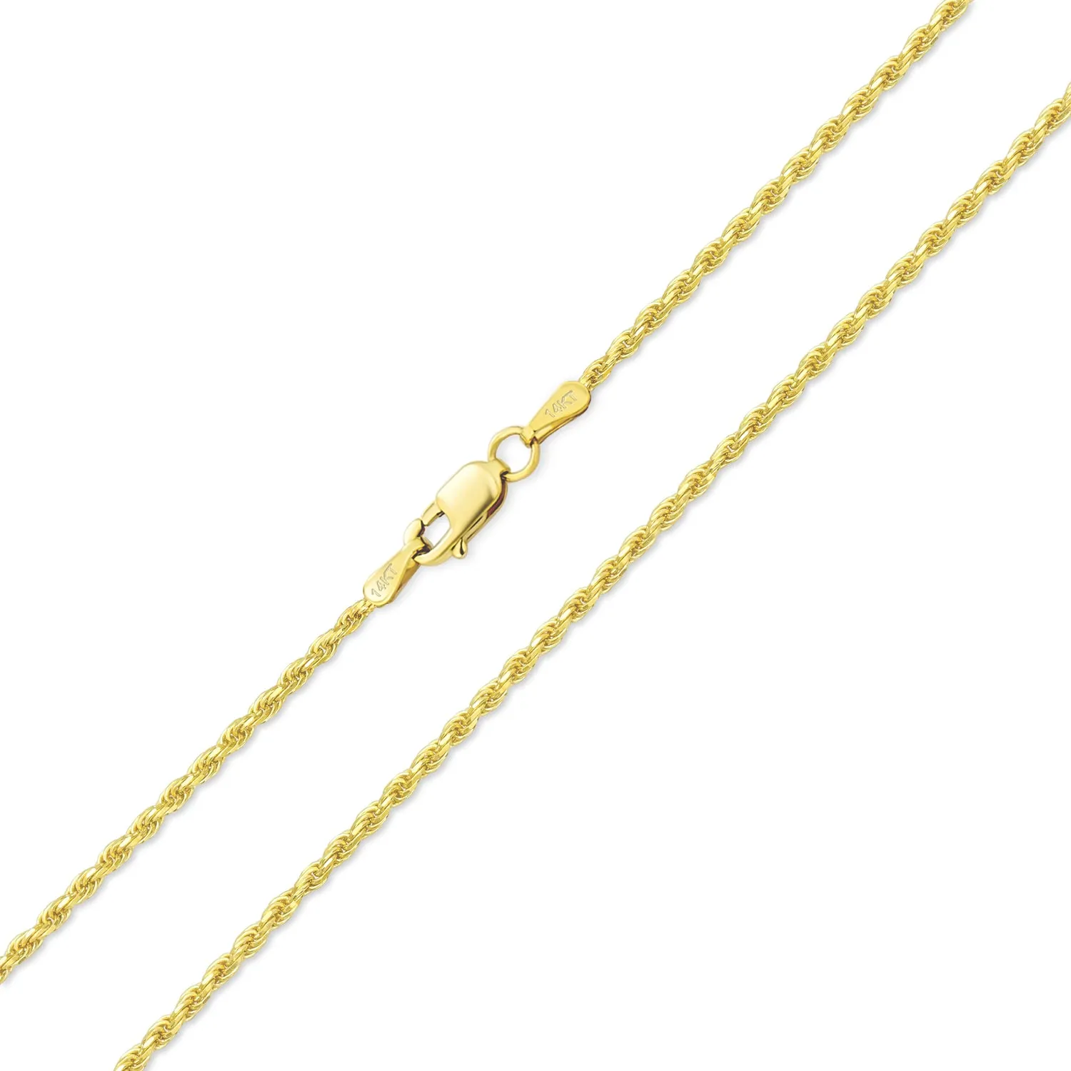Unisex 14K Gold Twist Cable Rope Chain Necklace Nickel-Free 2MM Multiple Lengths