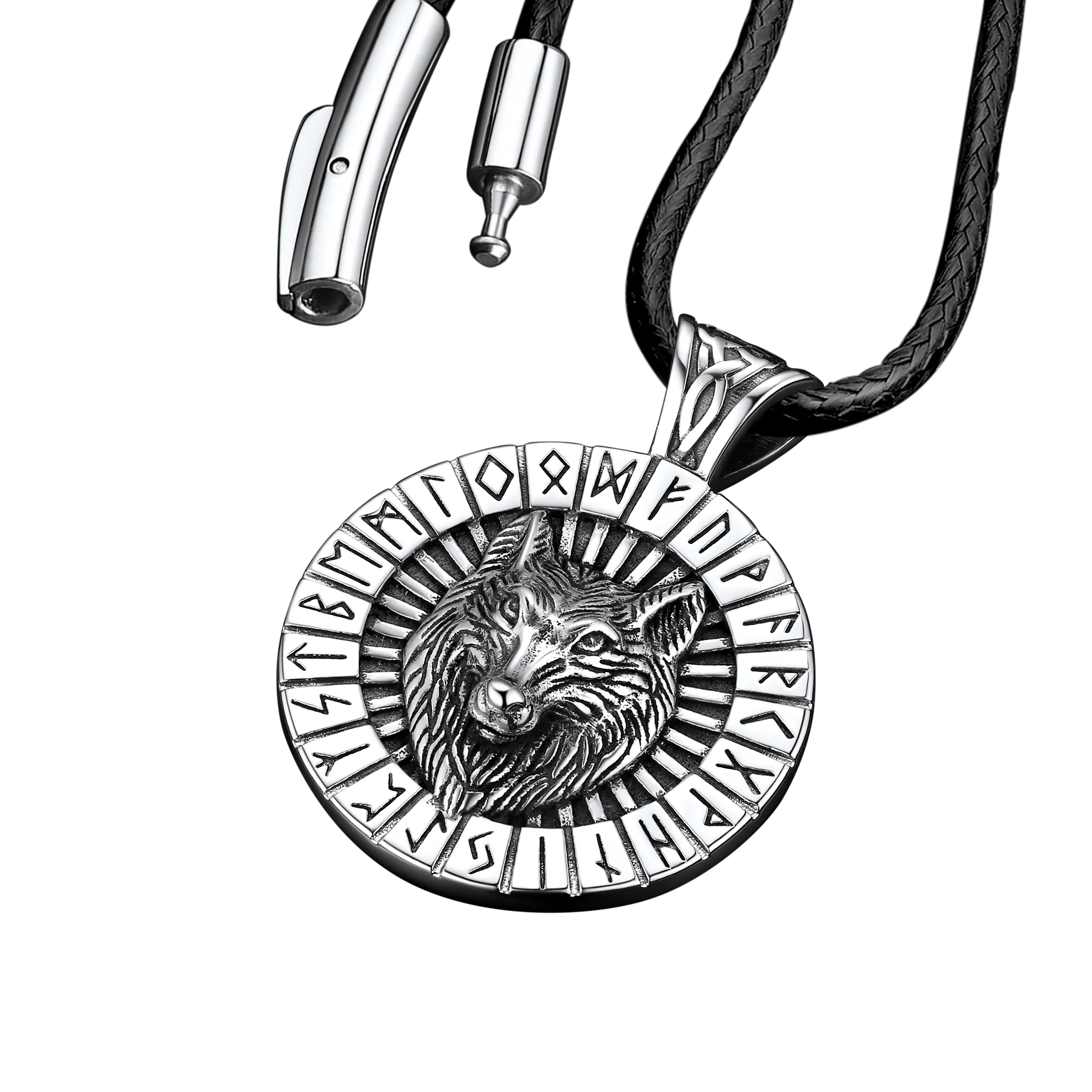 Viking Wolf Medal Necklace With Runes Jewelry For Men