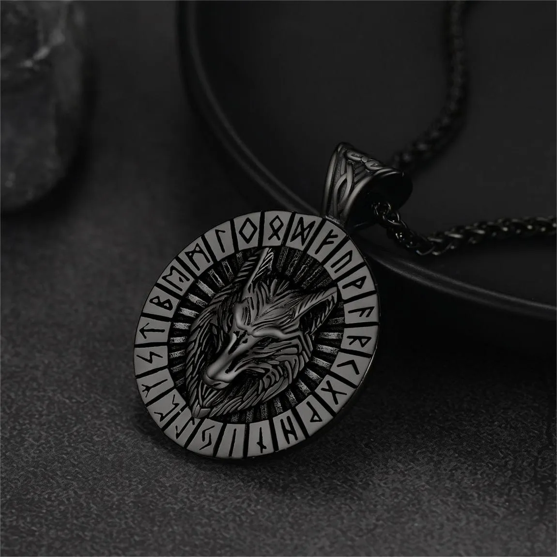 Viking Wolf Medal Necklace With Runes Jewelry For Men