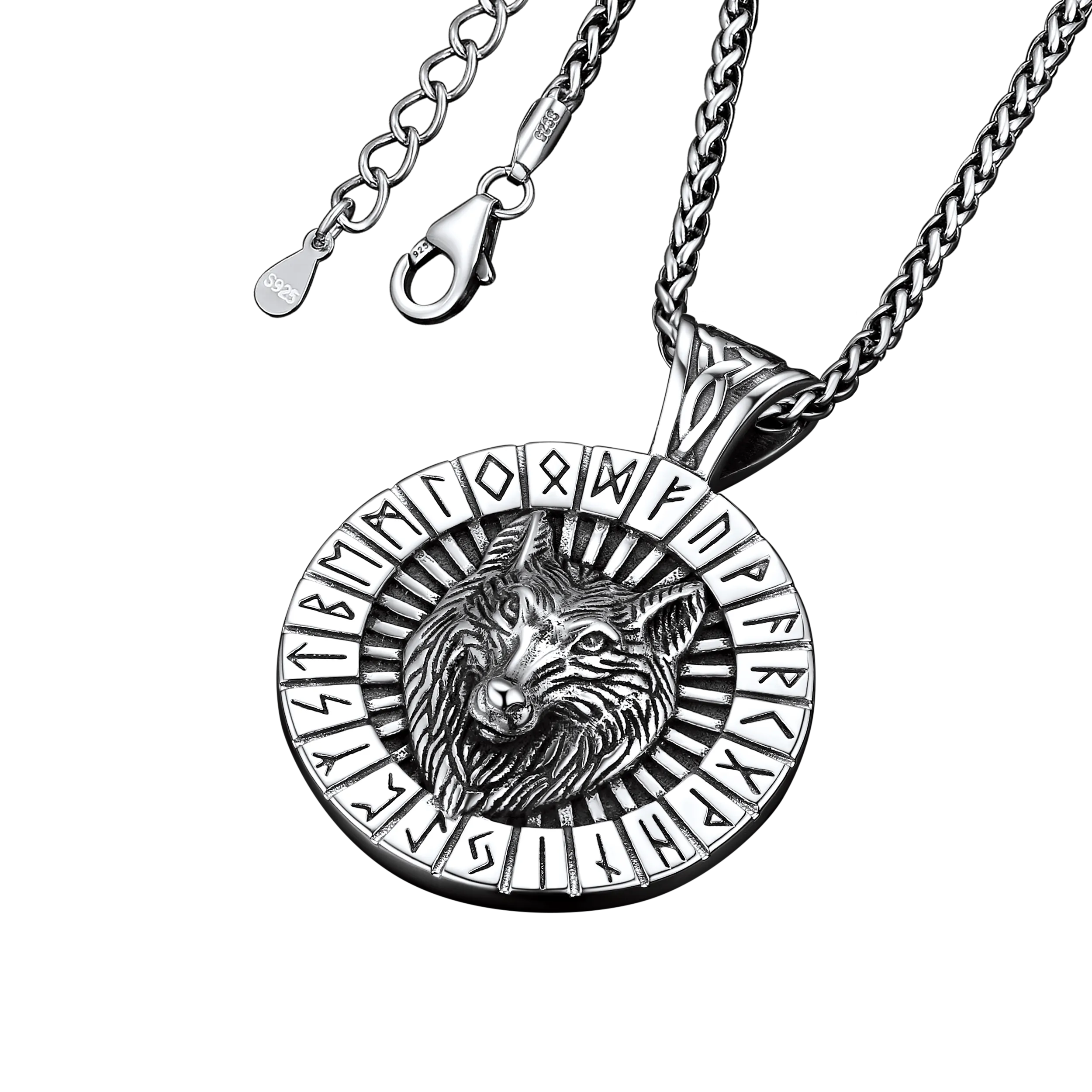 Viking Wolf Medal Necklace With Runes Jewelry For Men