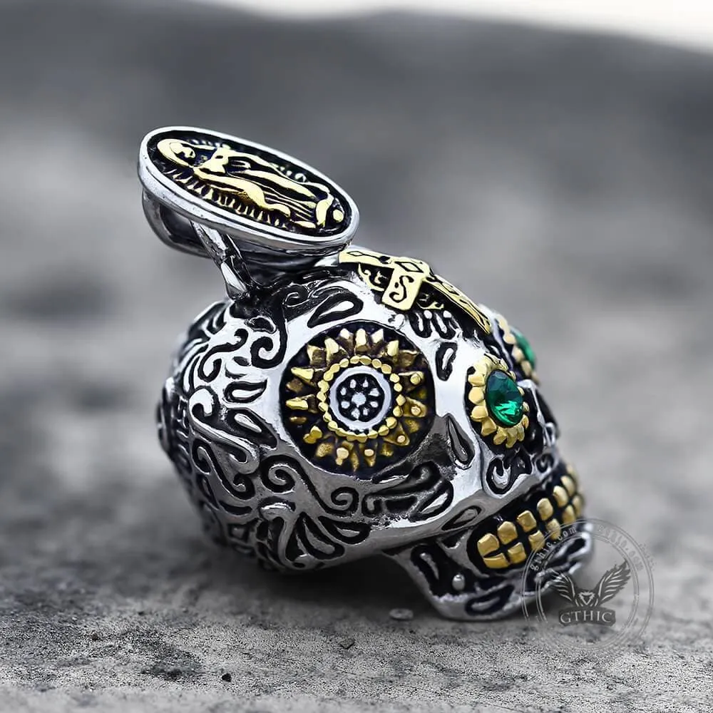 Vintage Cross Sugar Skull Pendant