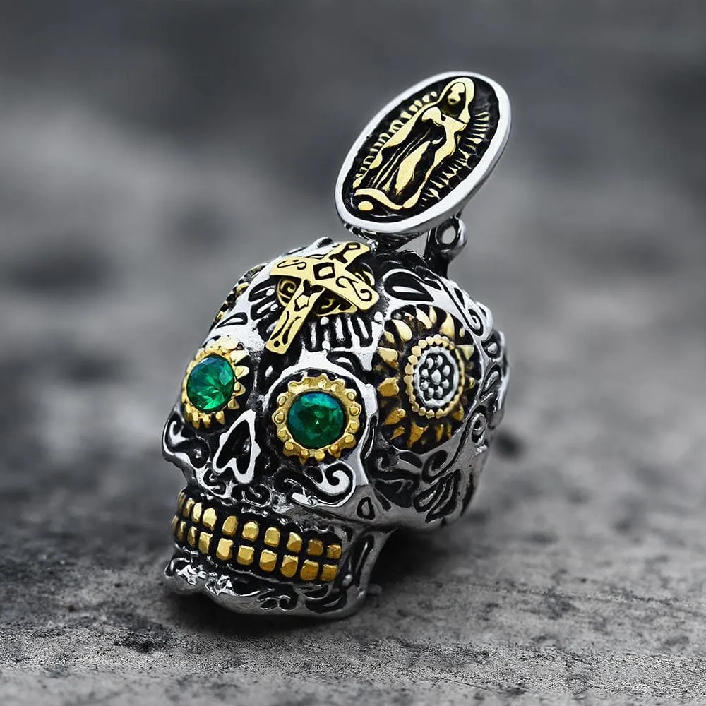 Vintage Cross Sugar Skull Pendant