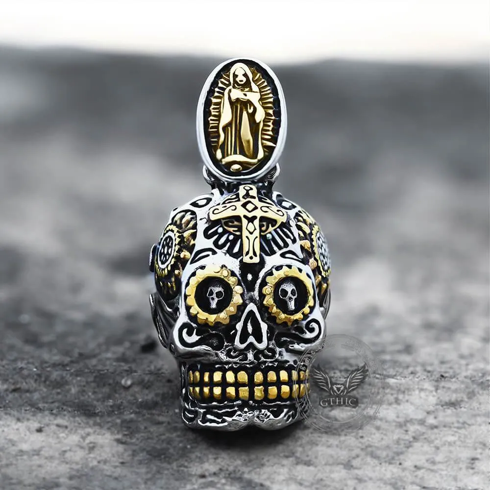 Vintage Cross Sugar Skull Pendant