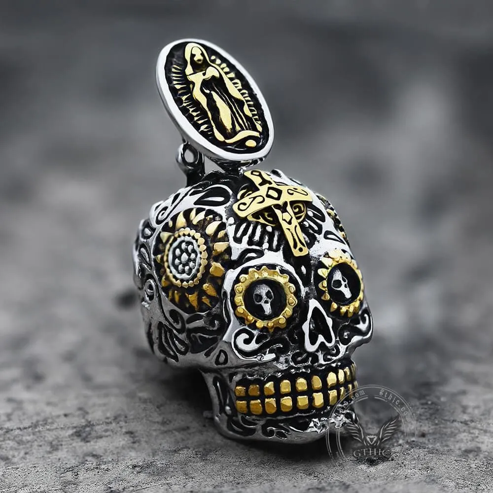 Vintage Cross Sugar Skull Pendant