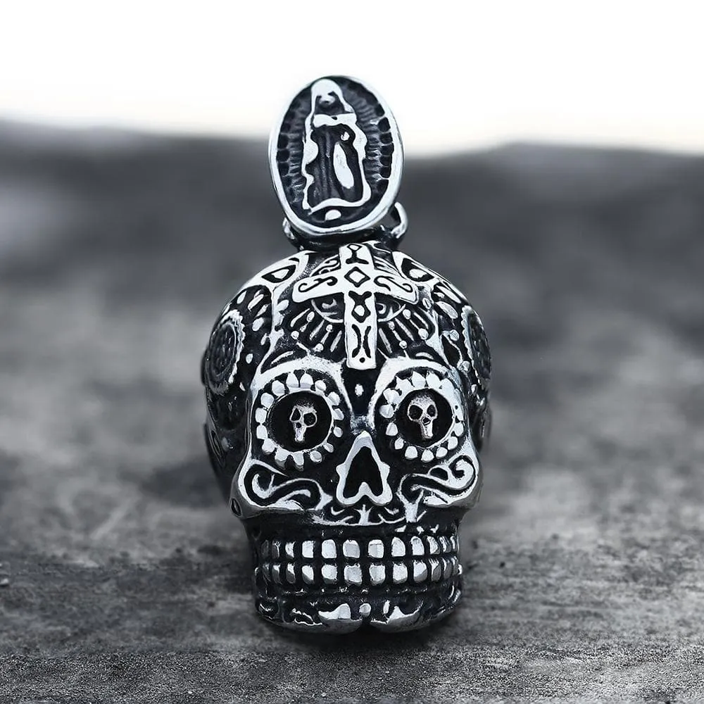 Vintage Cross Sugar Skull Pendant