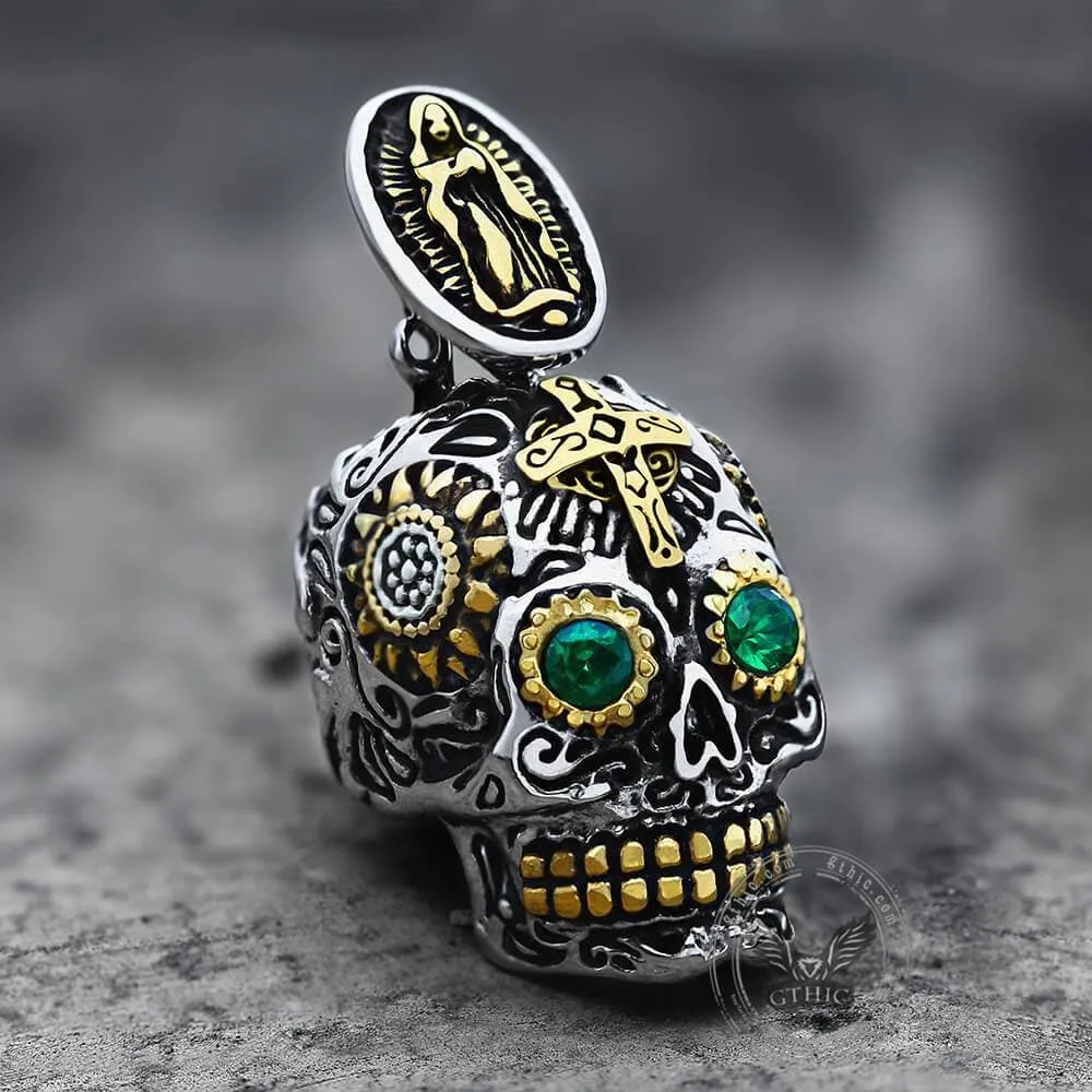 Vintage Cross Sugar Skull Pendant