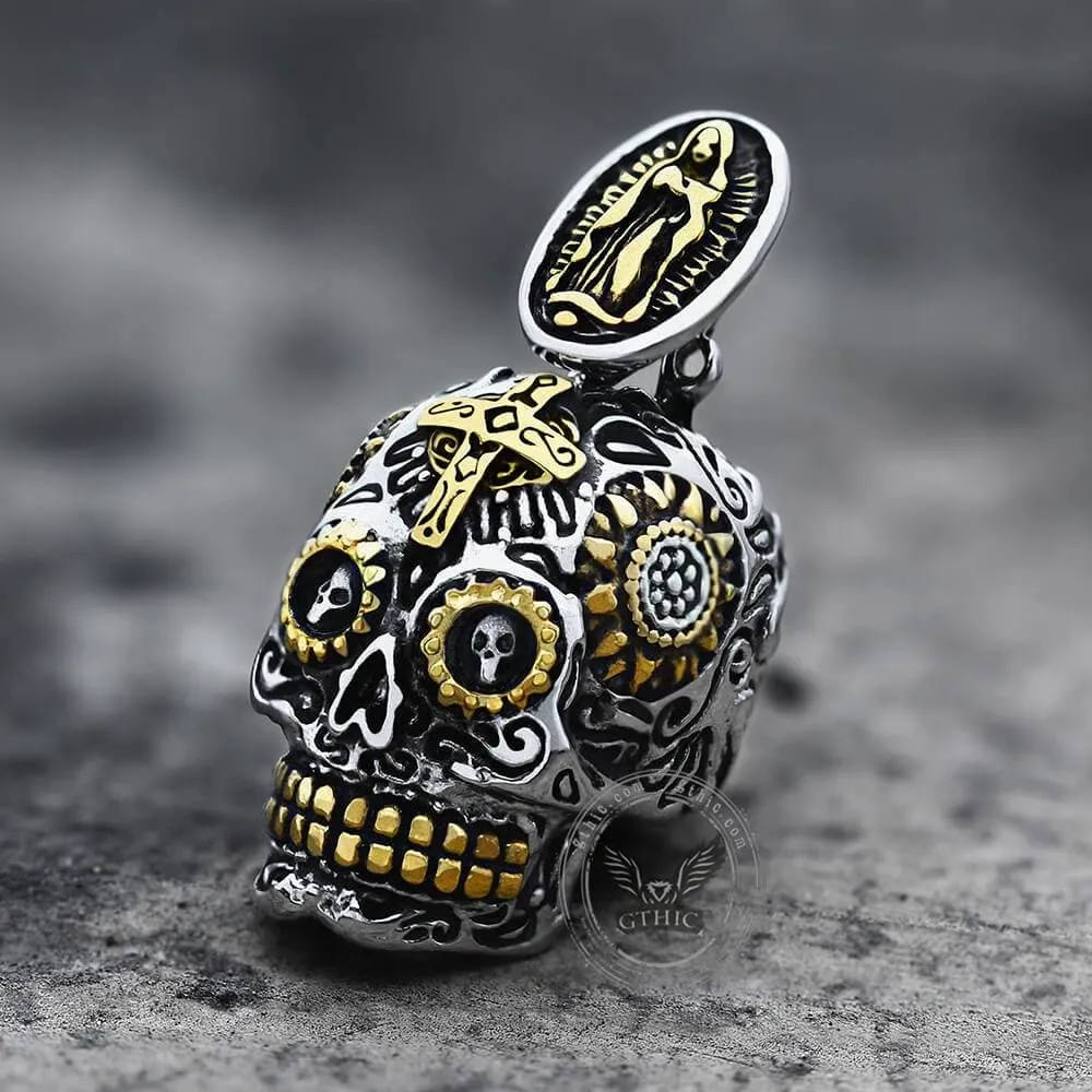 Vintage Cross Sugar Skull Pendant