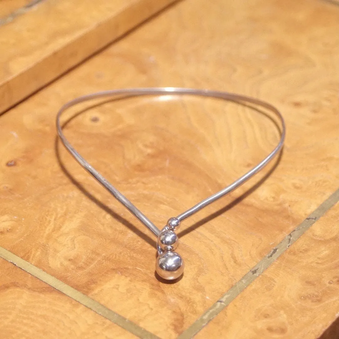 Vintage Modernist Sterling Silver Collar Necklace, Silver Wrap Choker With Interlocking Bead Pendant, Minimalist Statement Necklace