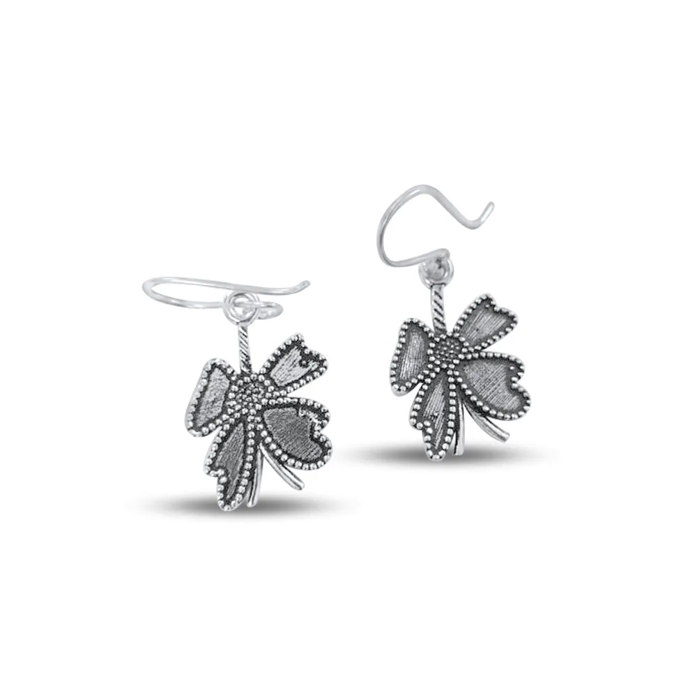 Vintage Open Flower Dangle & Drop Silver Plated Earrings