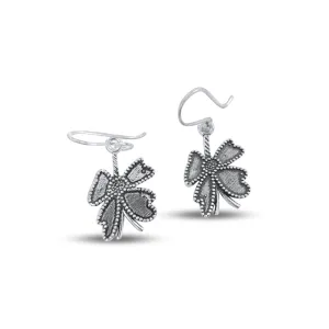 Vintage Open Flower Dangle & Drop Silver Plated Earrings