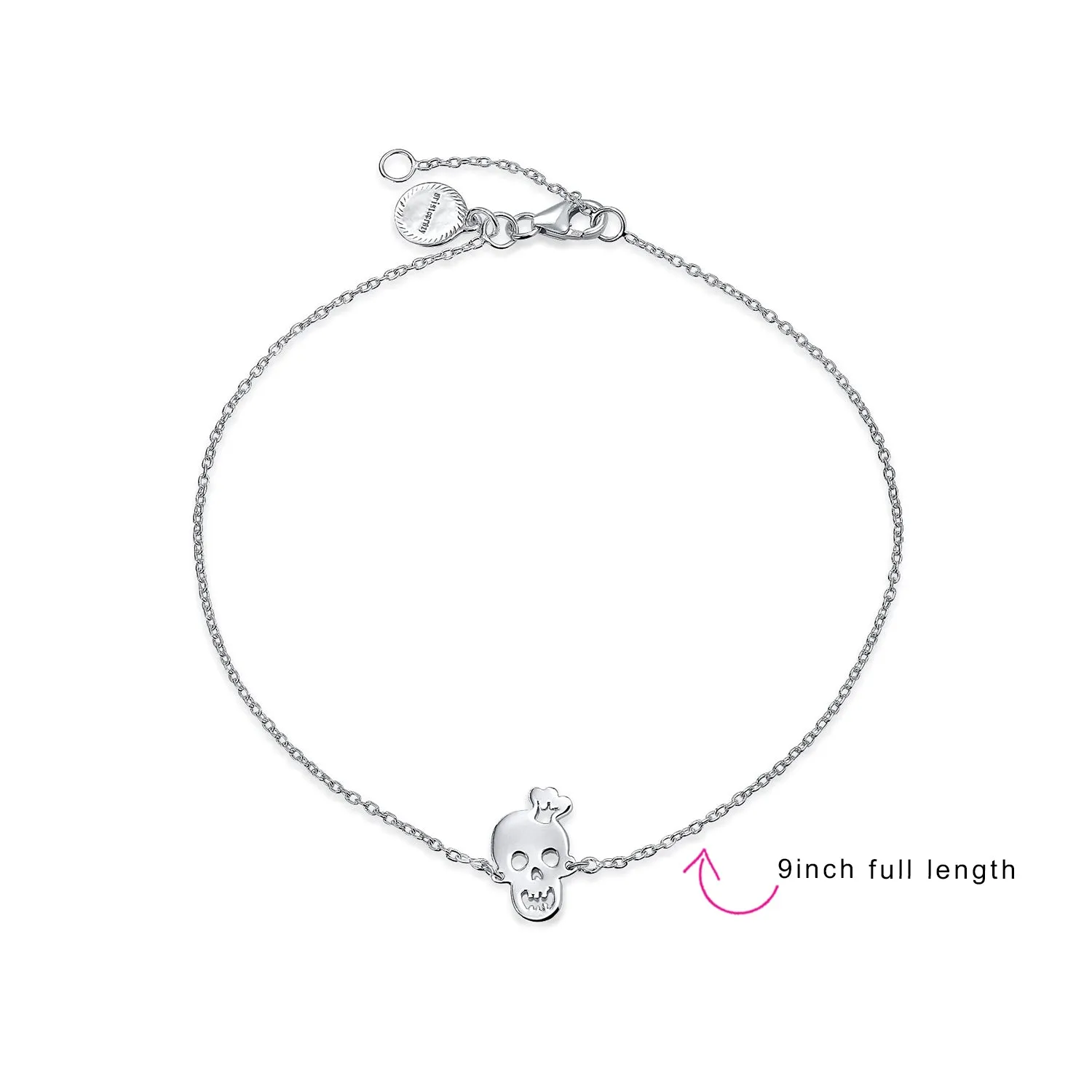 Whimsical Anklet Ankle Bracelet Heart Eyes Pirate Charm Skull Sterling Silver
