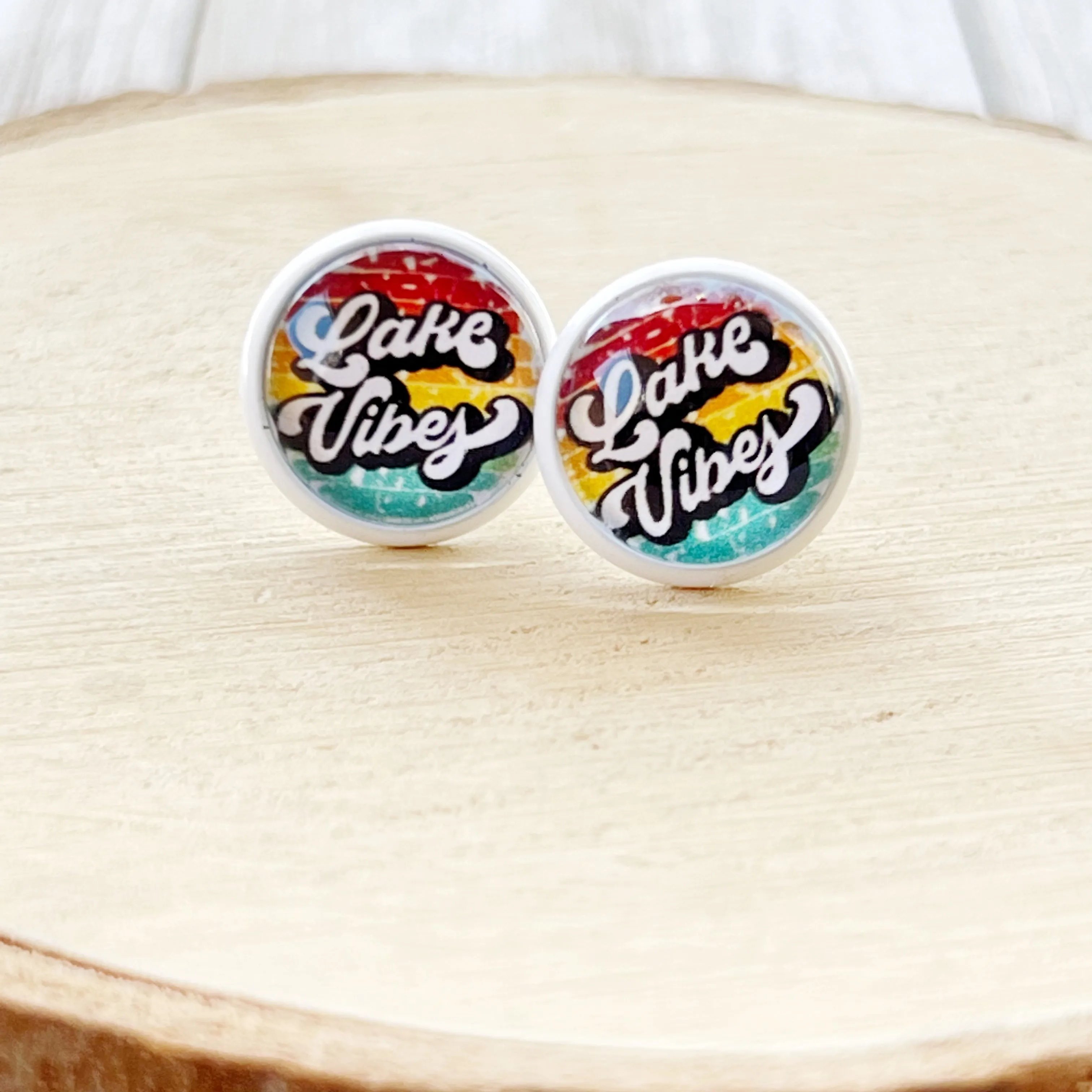 White Stud Earrings with 'Lake Vibes' - Stylish & Vibrant Accessories
