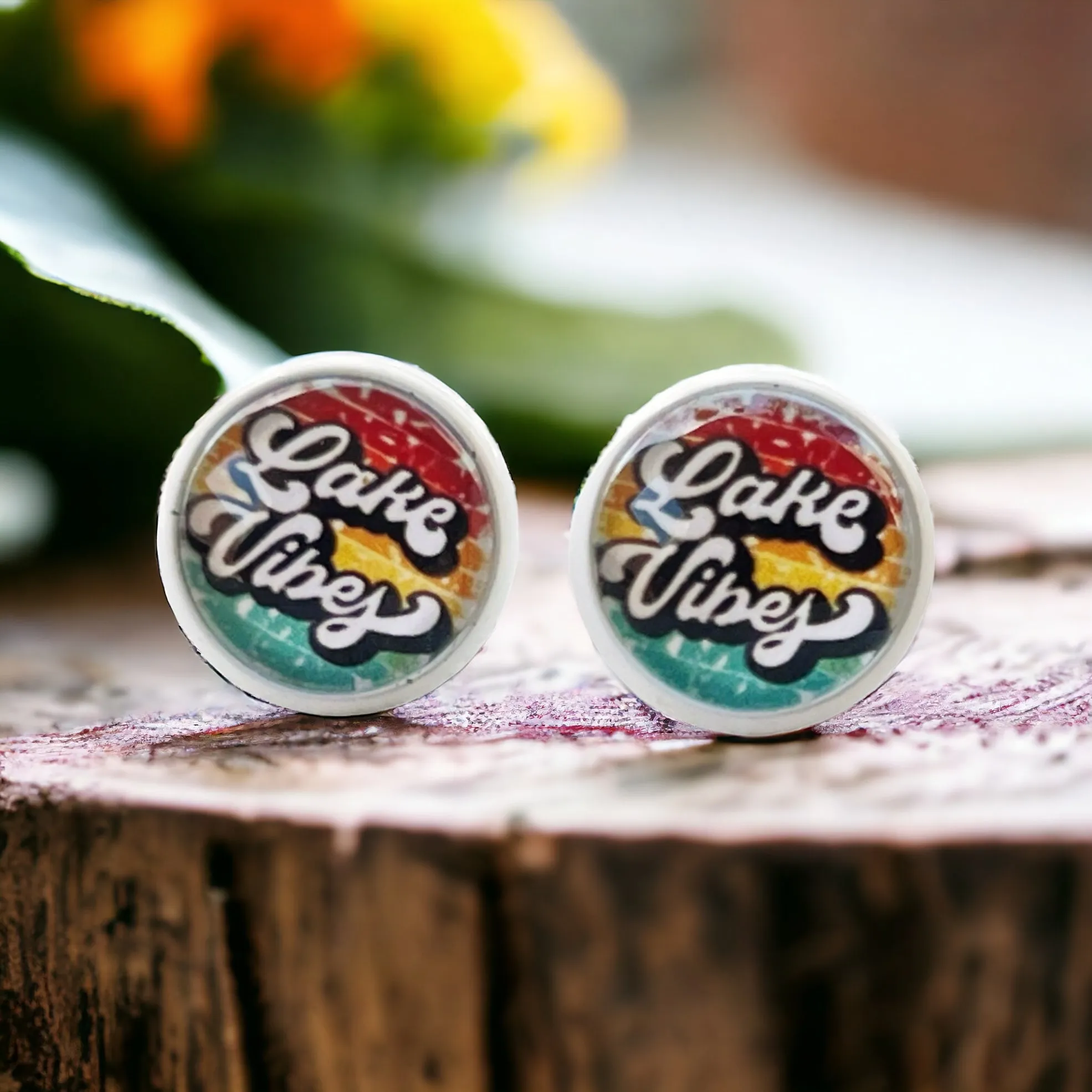 White Stud Earrings with 'Lake Vibes' - Stylish & Vibrant Accessories