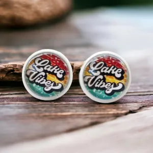 White Stud Earrings with 'Lake Vibes' - Stylish & Vibrant Accessories