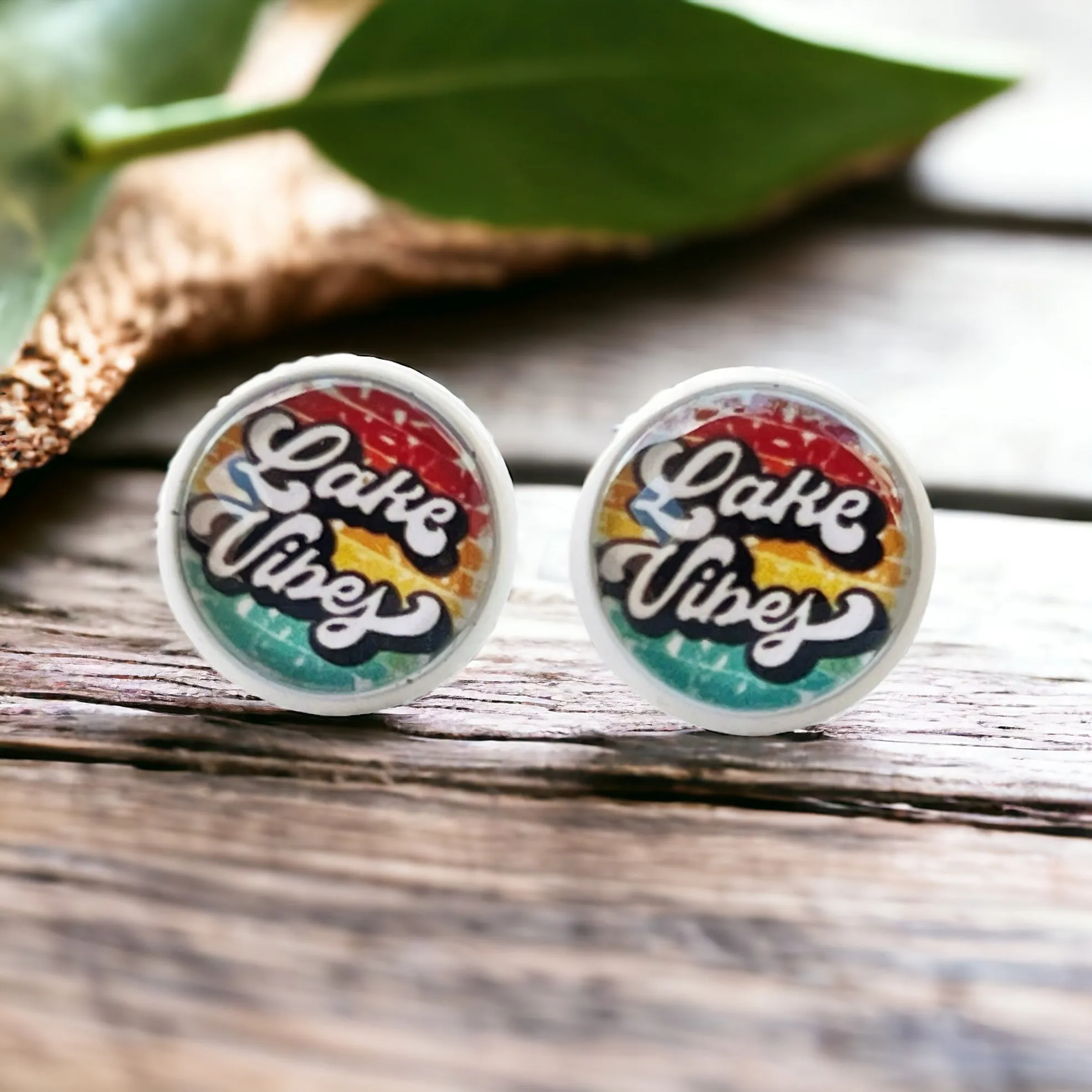 White Stud Earrings with 'Lake Vibes' - Stylish & Vibrant Accessories