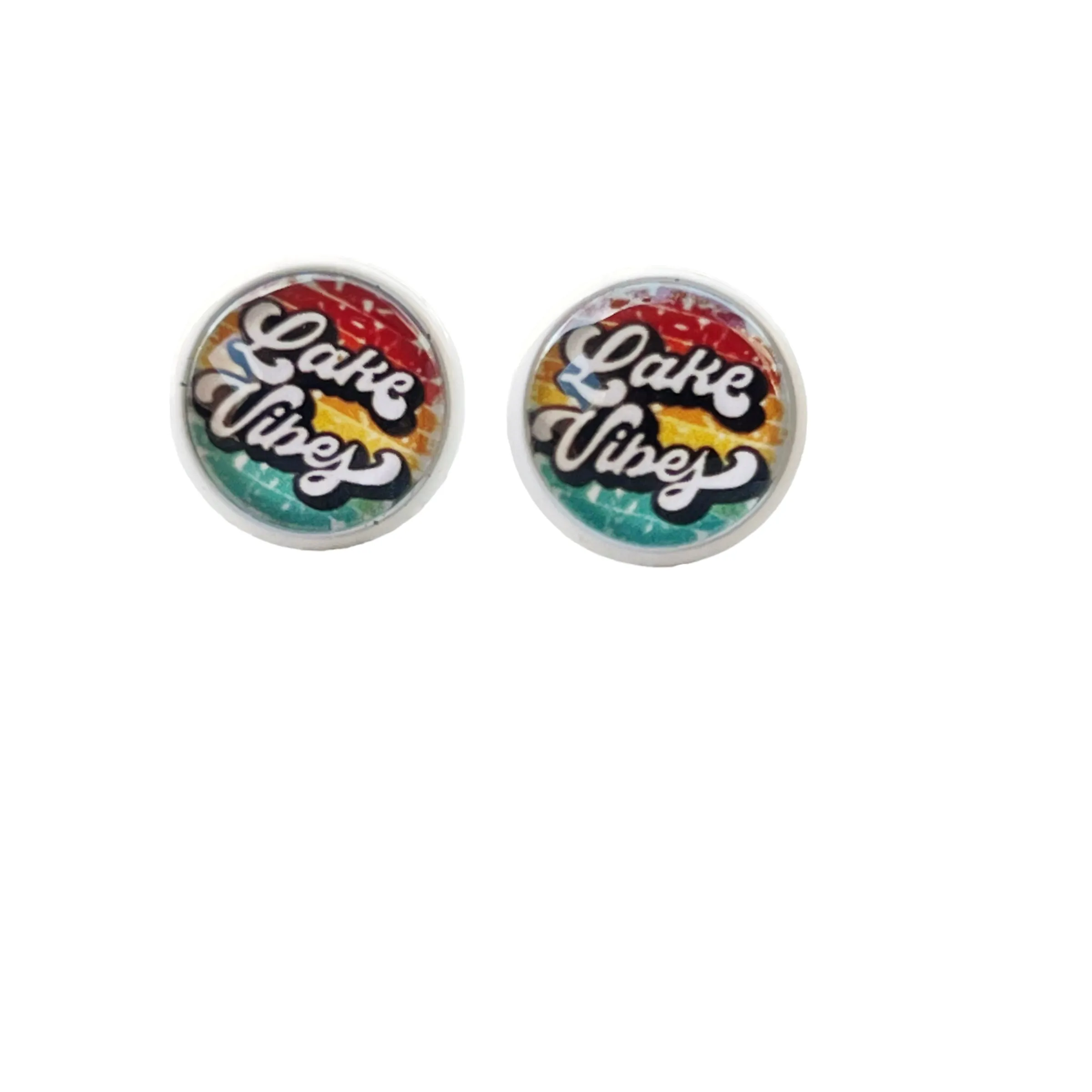 White Stud Earrings with 'Lake Vibes' - Stylish & Vibrant Accessories