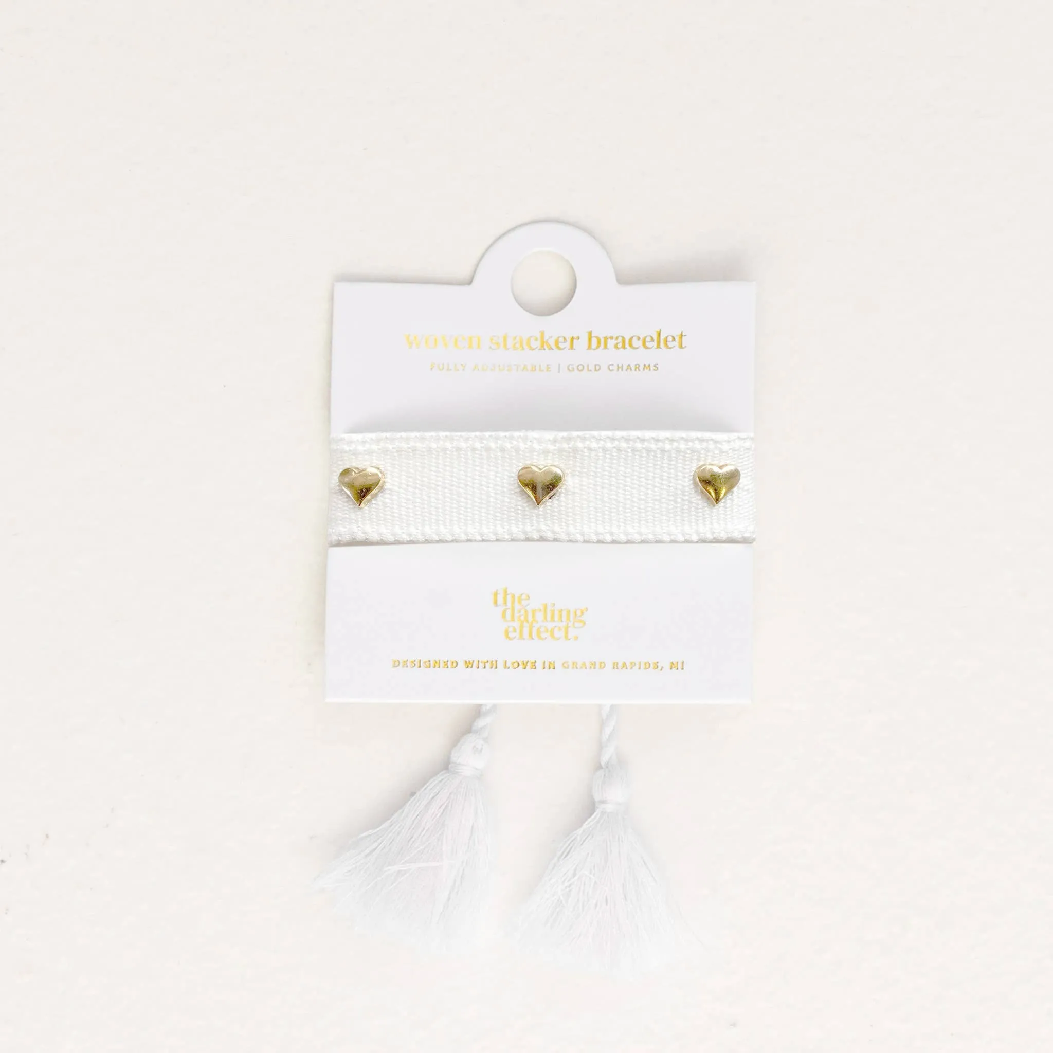 White Woven Stacker Bracelet - Hearts