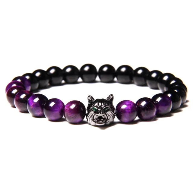 Wolf Charm Lava Stone Bracelet