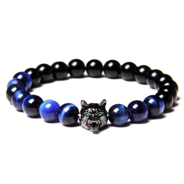 Wolf Charm Lava Stone Bracelet