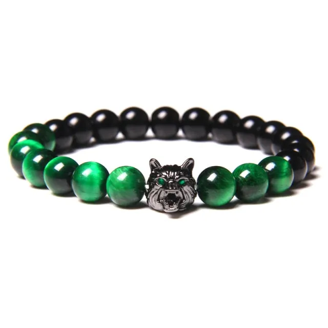 Wolf Charm Lava Stone Bracelet