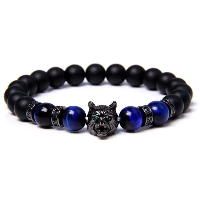 Wolf Charm Lava Stone Bracelet