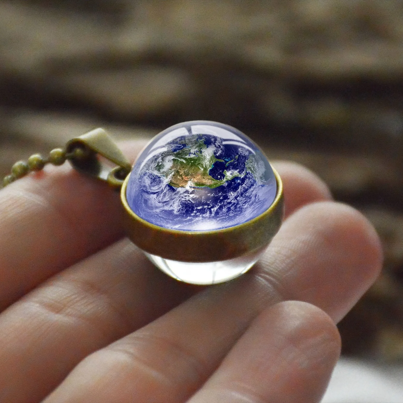 Women Double Side Glass Ball Earth Planet Galaxy Astronomy Pendant Necklaces