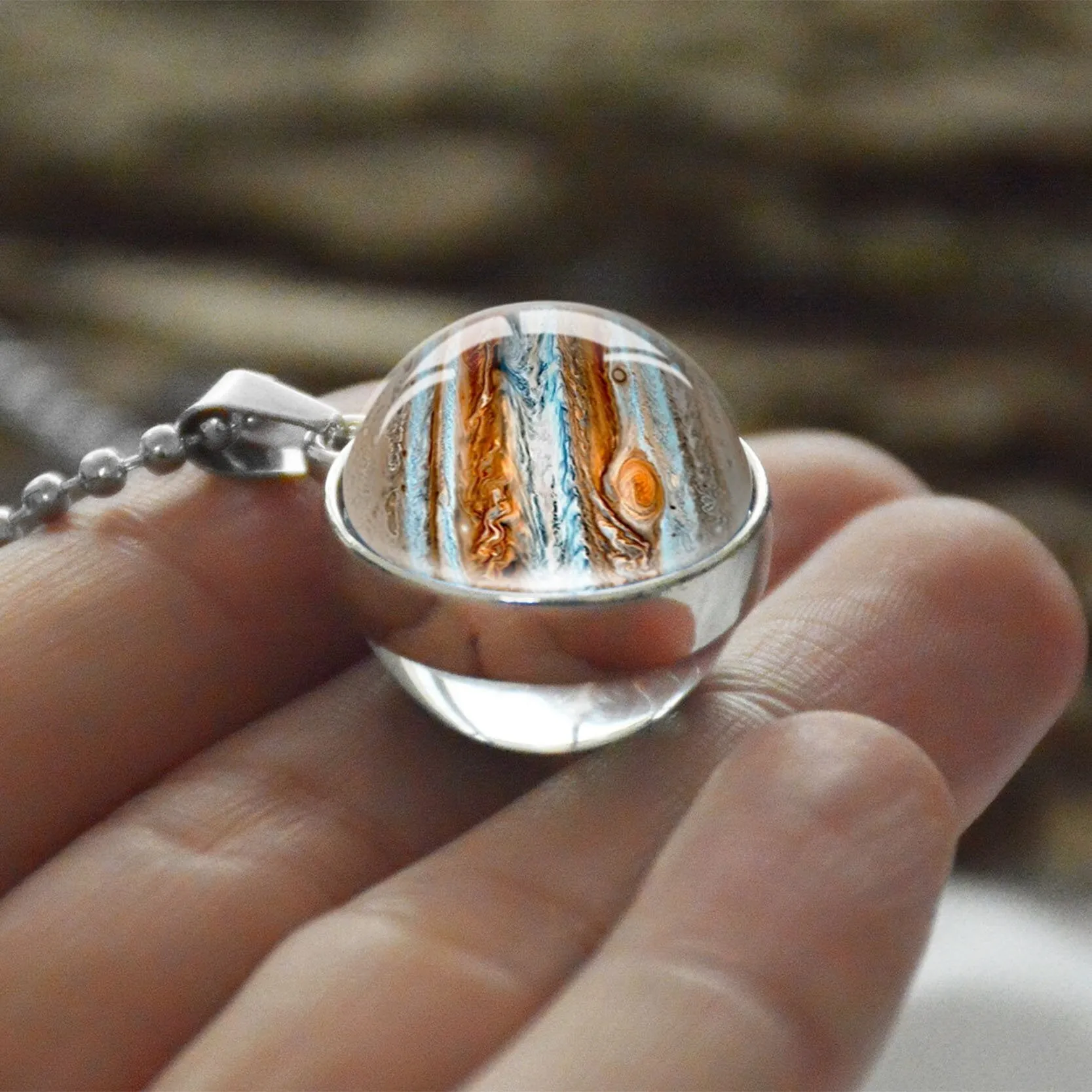 Women Double Side Glass Ball Earth Planet Galaxy Astronomy Pendant Necklaces