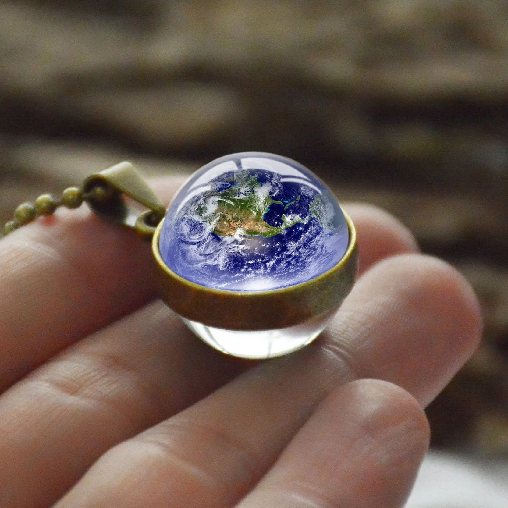 Women Double Side Glass Ball Earth Planet Galaxy Astronomy Pendant Necklaces