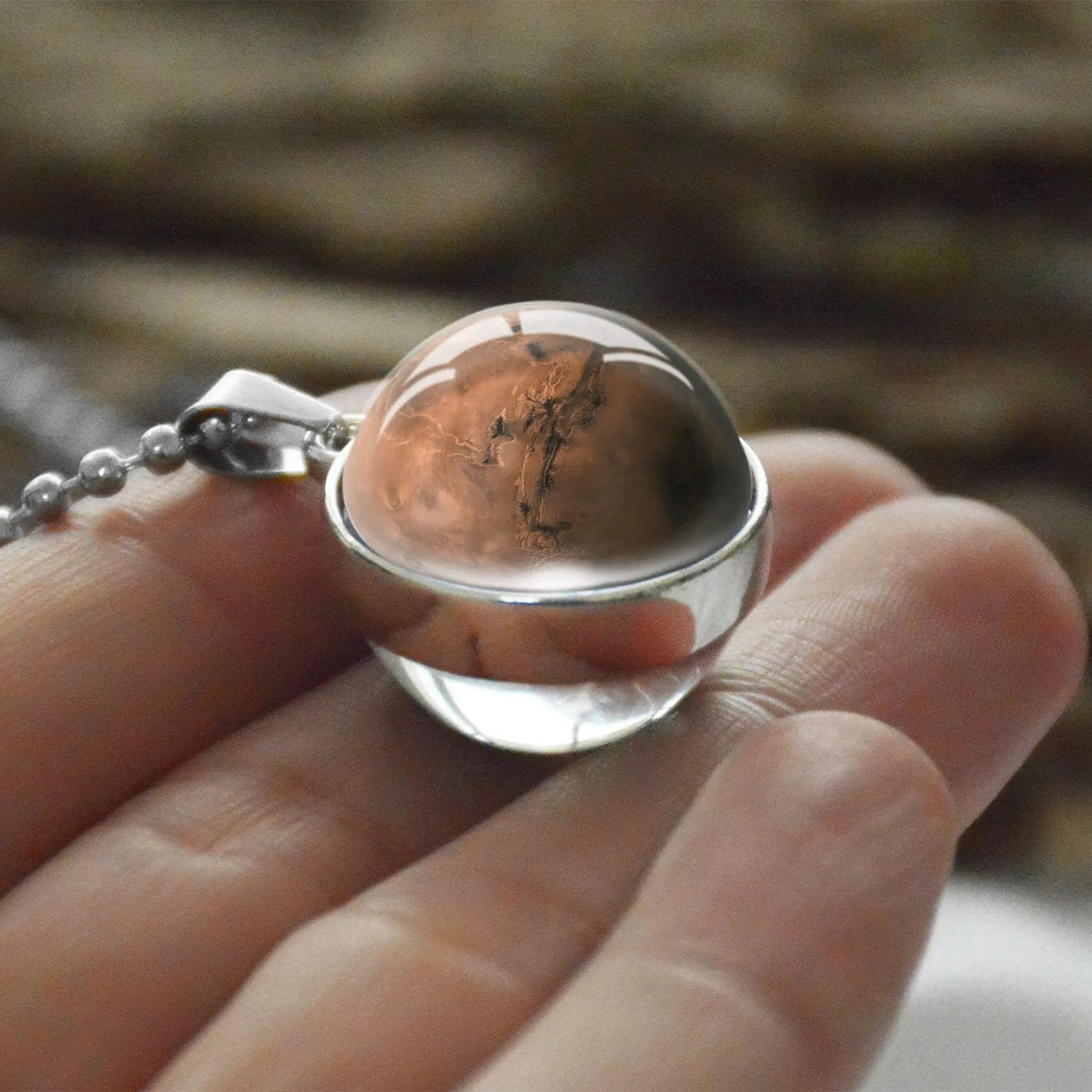 Women Double Side Glass Ball Earth Planet Galaxy Astronomy Pendant Necklaces