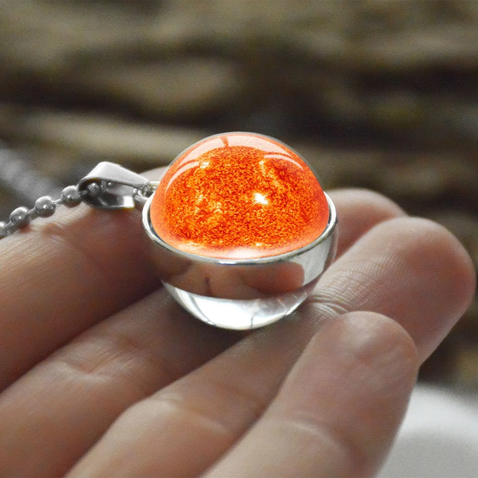Women Double Side Glass Ball Earth Planet Galaxy Astronomy Pendant Necklaces