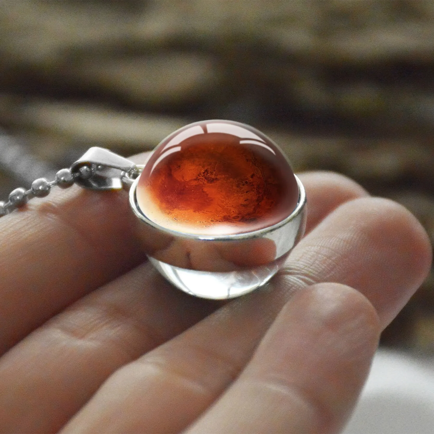 Women Double Side Glass Ball Earth Planet Galaxy Astronomy Pendant Necklaces