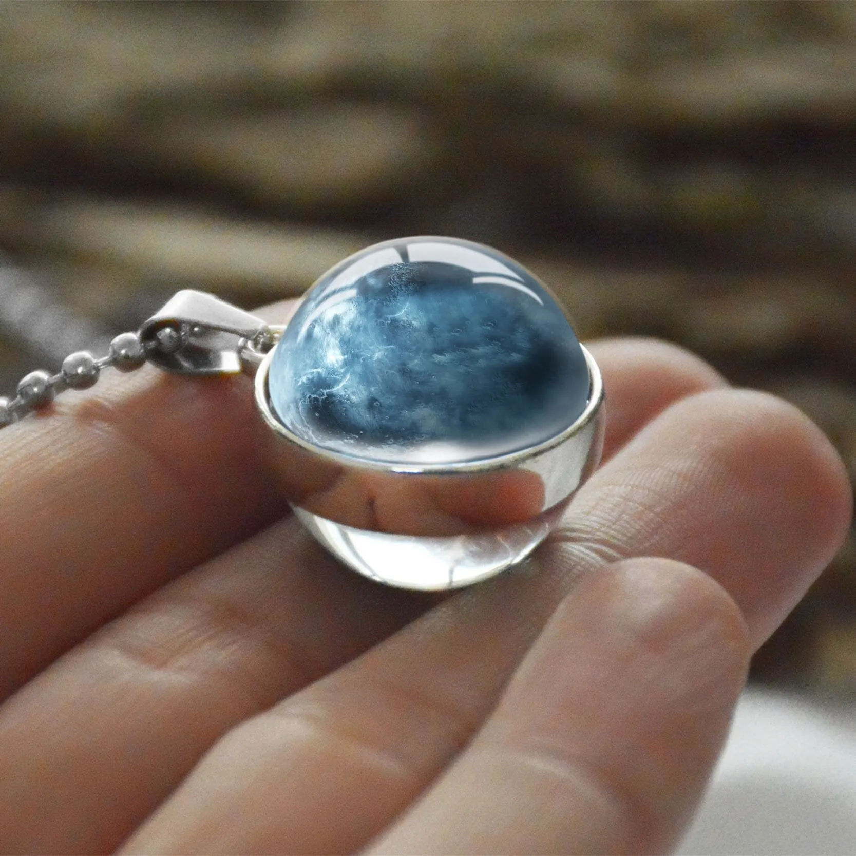 Women Double Side Glass Ball Earth Planet Galaxy Astronomy Pendant Necklaces