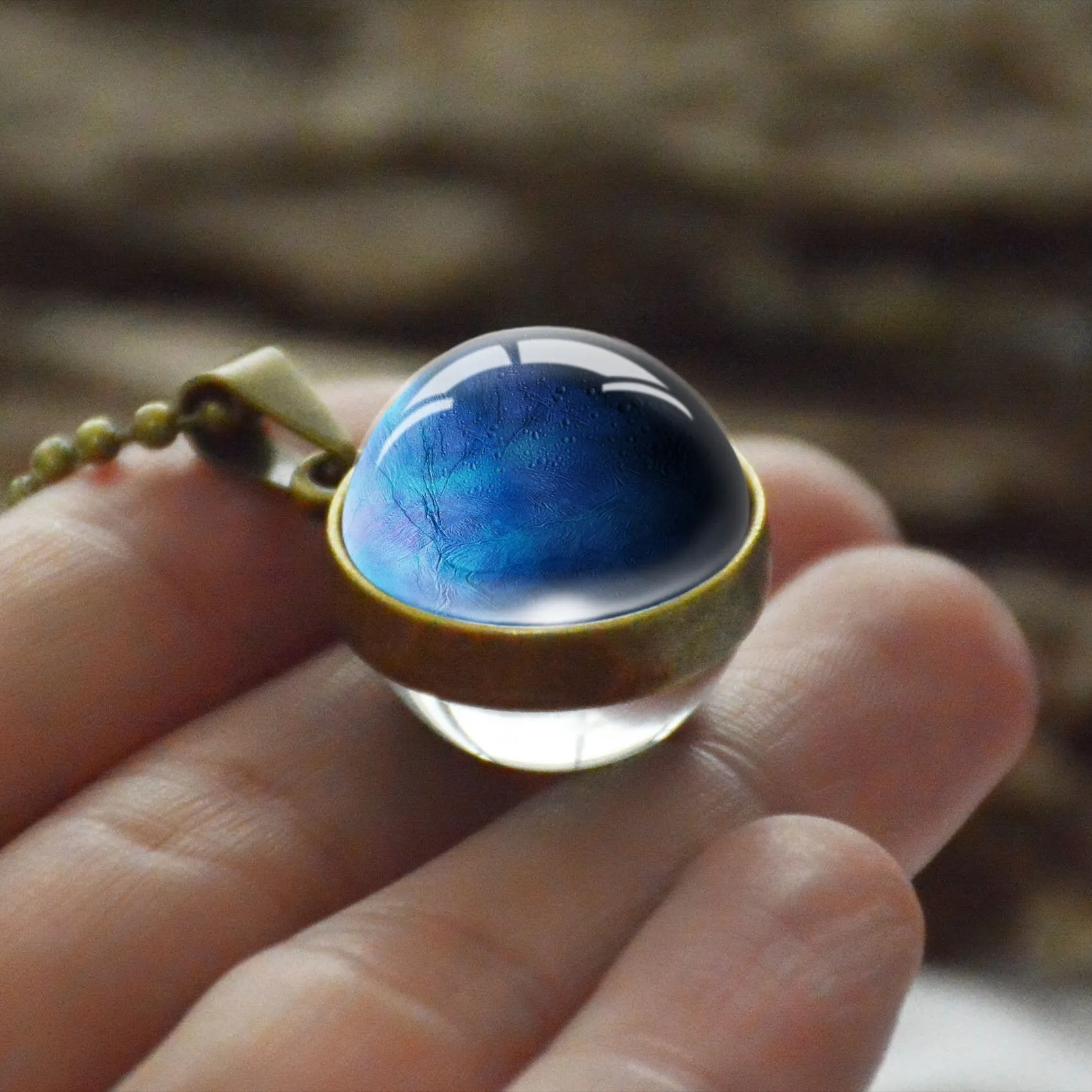 Women Double Side Glass Ball Earth Planet Galaxy Astronomy Pendant Necklaces