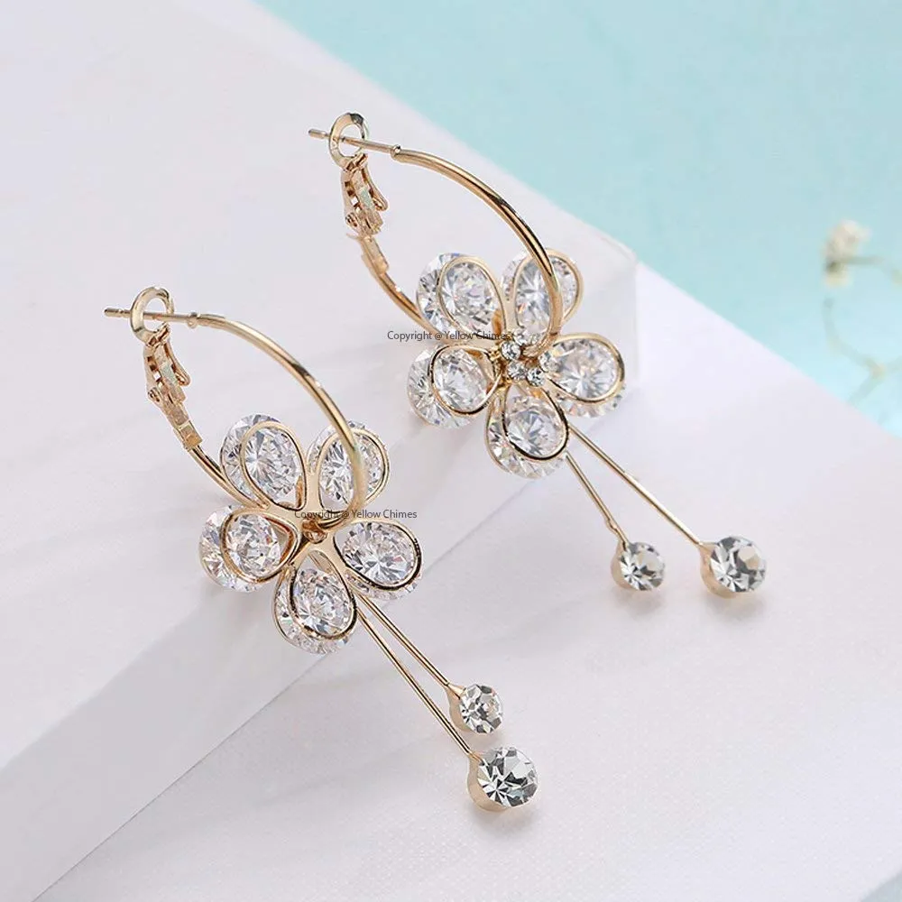 Yellow Chimes Stylish Floral A5 Grade Crystal Drop Earrings for Women and Girls