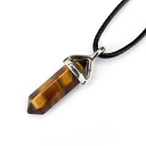 Yellow Tiger Eye Pendulum Pendant Healing Point Size 40x8mm Silver Leather Cord
